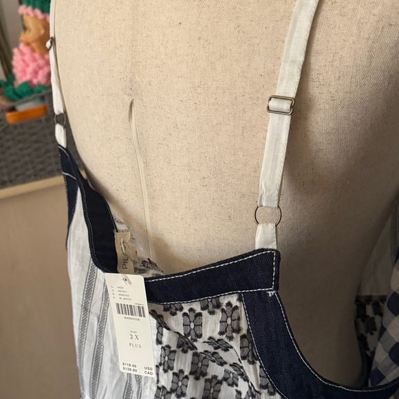NWT Pilcro navy blue and White Patchwork babydoll top - Picture 4 of 5